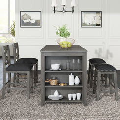 Montclaire - Set of 5 -36" Rustic Gray Counter Height Dining Set with Solid Wood Table, 2 Chairs, and 2 Stools