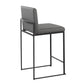 Merton - Set of 2 - 35.5" High Back Grey Faux Leather Counter Stools in 19.5" Black Steel Frame