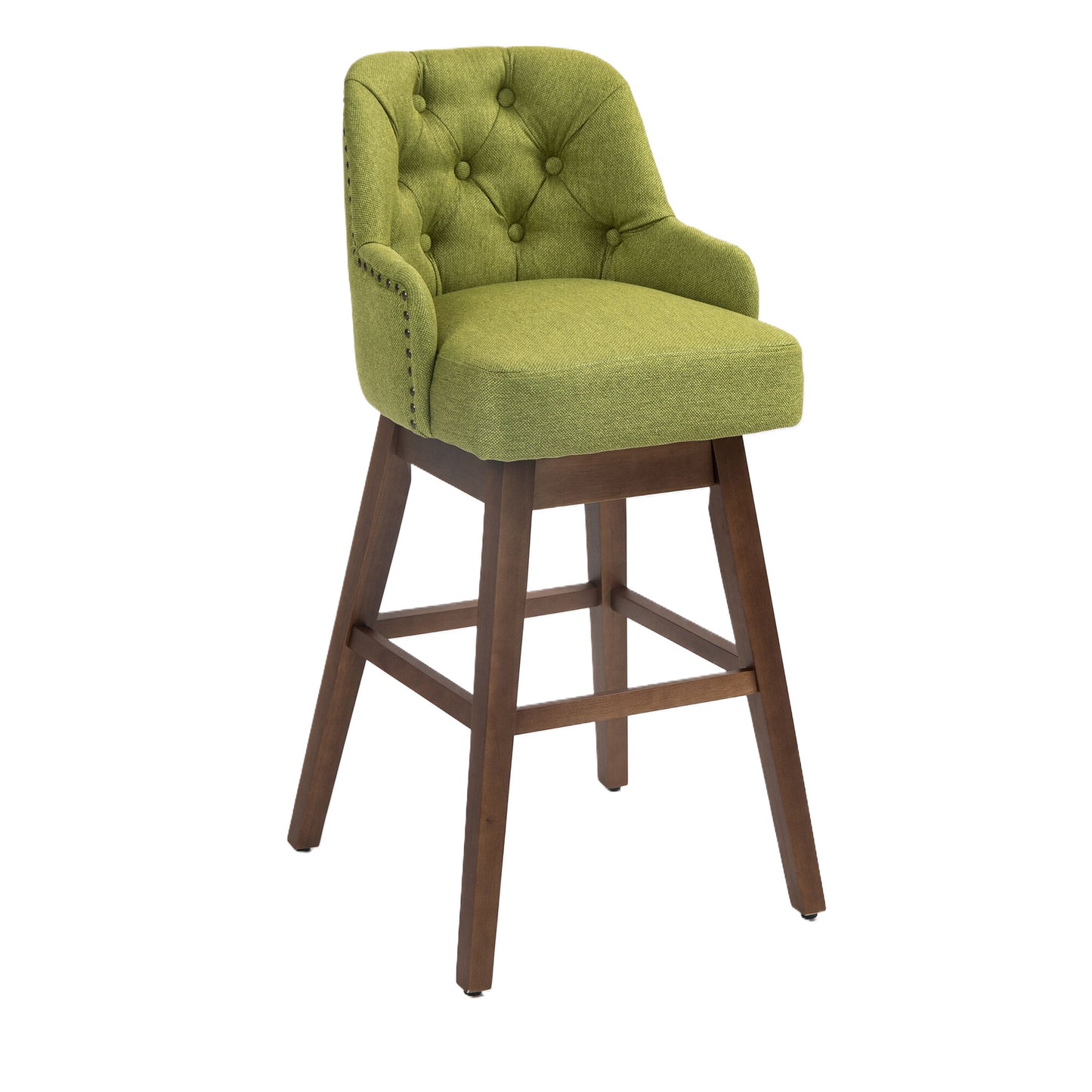 Olive - Set of 2 - 27"  Linen Swivel Counter Stools Seat with Solid Wood Legs - 360° Rotation for Kitchen & Dining Room