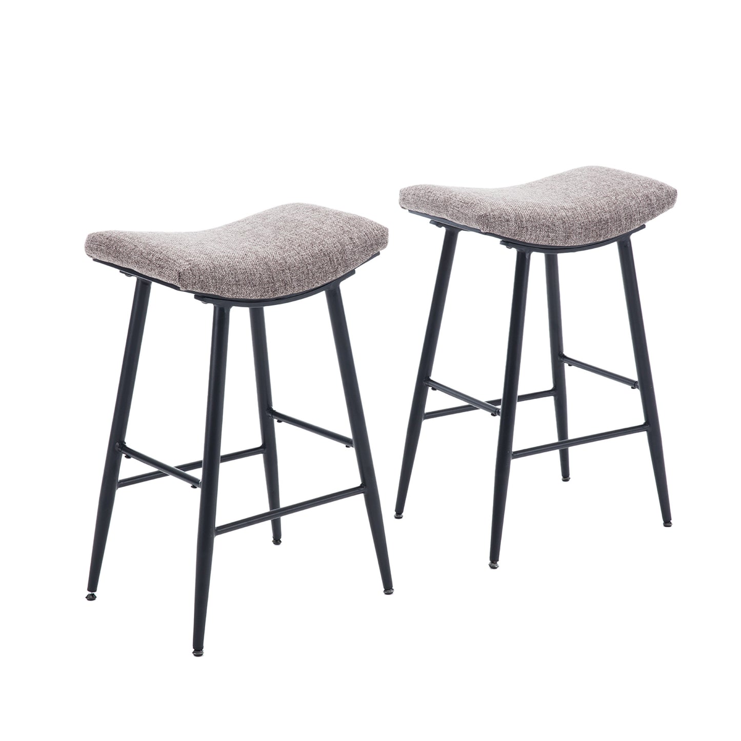 Tuscany - Set of 2 - 28" Armless Modern Linen Bar Stools with Coffee-Coloured Upholstery, Sleek Design, and Durable Metal Footrest for Stylish Dining Spaces