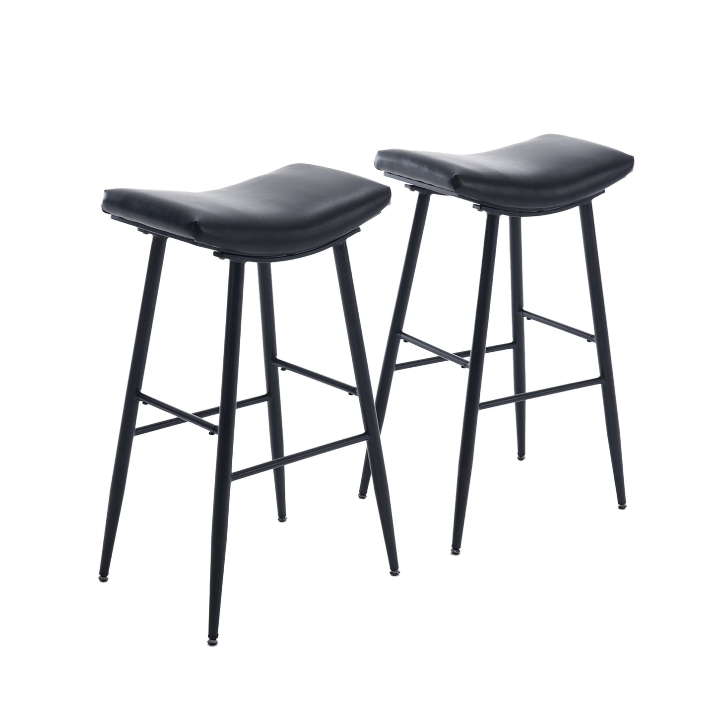 Saffron – Set of 2 – 24" Black PU Leather Counter Height Bar Stools with Foam Upholstered Seat and Footrest for Kitchen and Dining Room