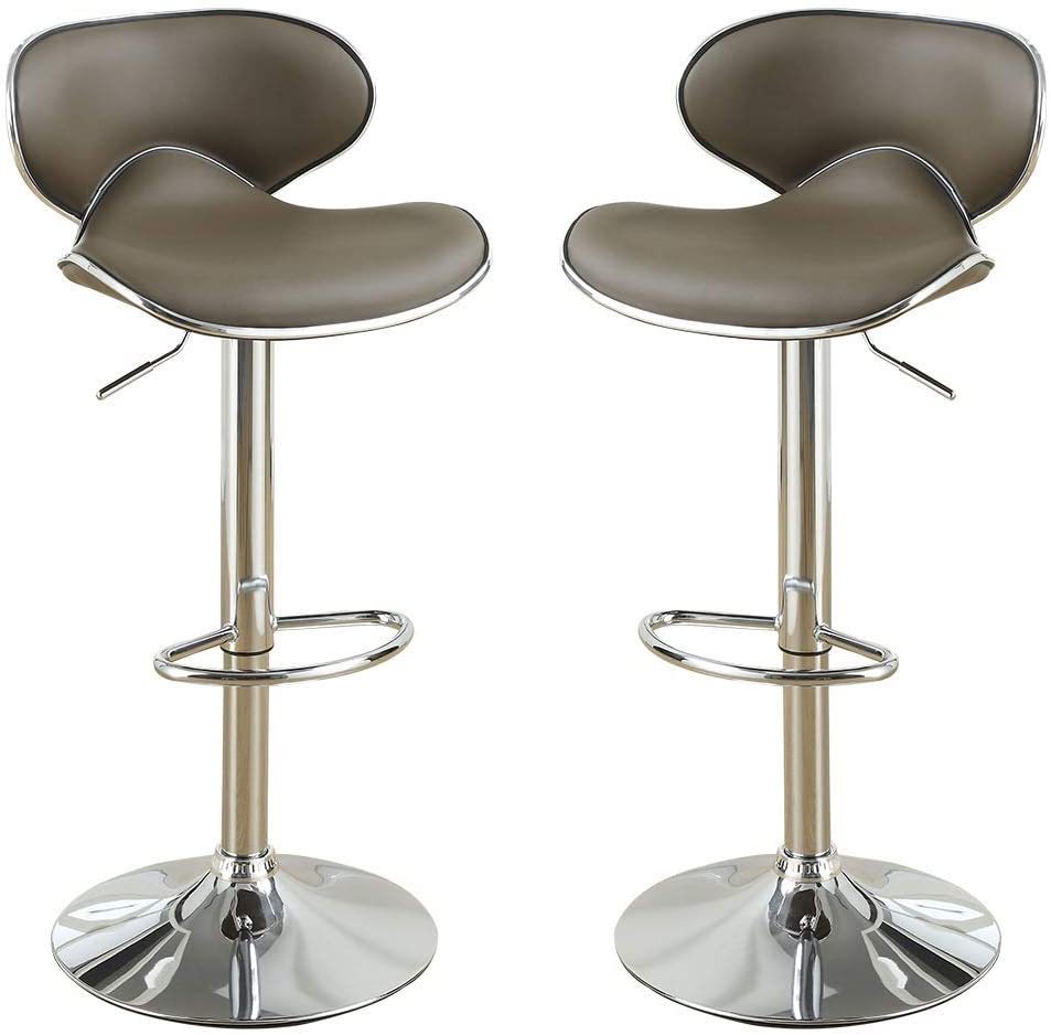 Caldara - Set of 2 - 29" Adjustable Height Grey Steel & Black Faux Leather Contemporary Counter Stools with Stylish Metal Base for Kitchen & Bar Use