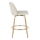 Turanith - Set of 2 - 26" Swivel Counter Stools with Cream Fabric Upholstery, Gold Metal Frame, and Round Footrest