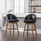 Virissa - Set of 2 - 37" Black PU Counter Height Bar Stools with 360° Swivel, Footrest, and Solid Wood Legs