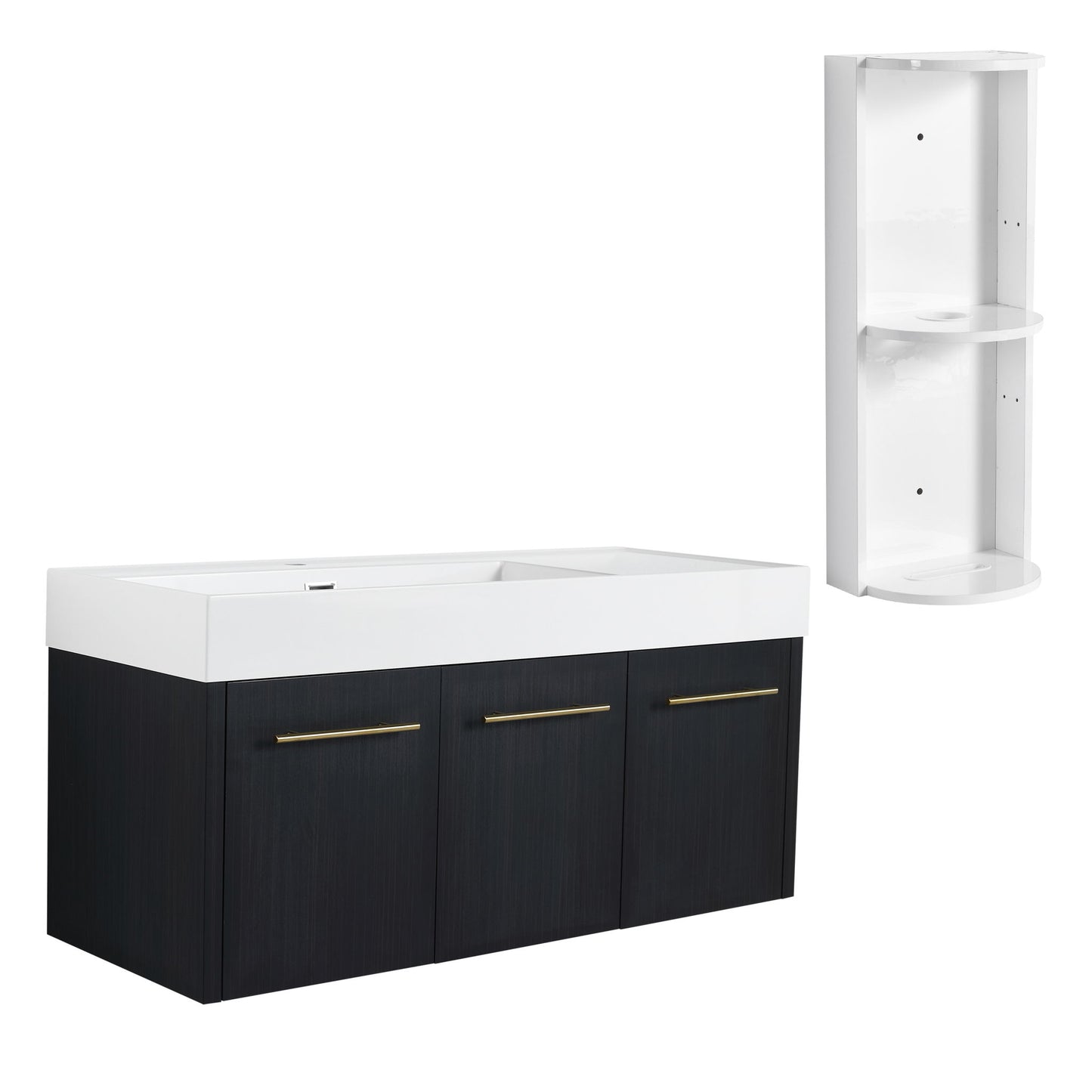 Modern Wall Mounted Bathroom Vanity With Left Sink And Storage Rack