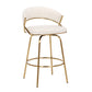 Latho - Set of 2 - 29" Gold Metal Frame Swivel Bar Stools with Cream Velvet Upholstery, Fixed Height