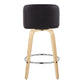 Linthel - Set of 2 - 24" Natural Wood Counter Stools with Black Faux Leather, 360° Swivel Design