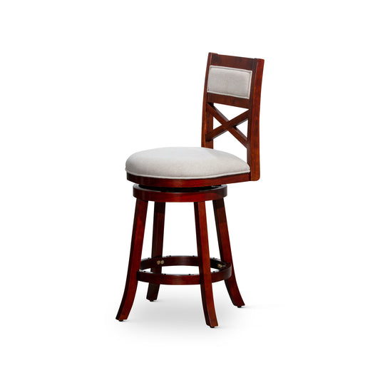 Salina - Set of 2 - 24" Counter Height X-Back Swivel Stools - Cherry Finish & Beige Upholstered Seat