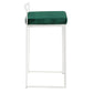 Liora - Set of 2 - 26" Stackable Counter Stools with White Frame & Green Velvet Cushions, High-Back Contemporary Design