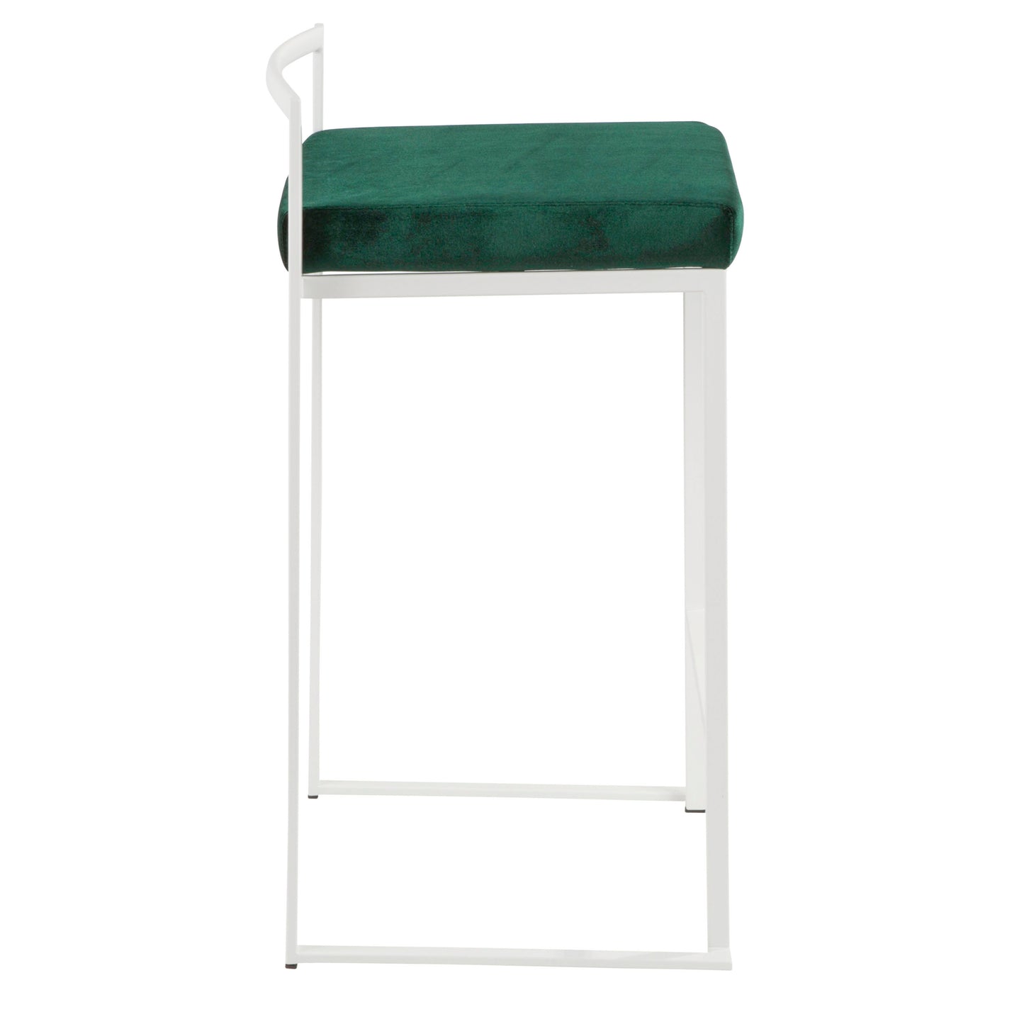 Liora - Set of 2 - 26" Stackable Counter Stools with White Frame & Green Velvet Cushions, High-Back Contemporary Design