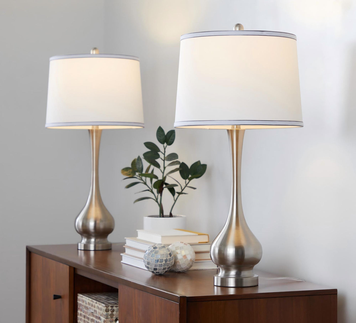 Cairo - Contemporary Table Lamp (Set of 2) - Nickel / White / Silver Trim