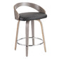 Marilo - Set of 2 - 25" Swivel Counter Stools with Light Grey Wood Frame and Black Faux Leather Seat