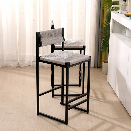 Merrick - Set of 2 - 24" - Grey Handwoven Counter Height Bar Stools with Backrests