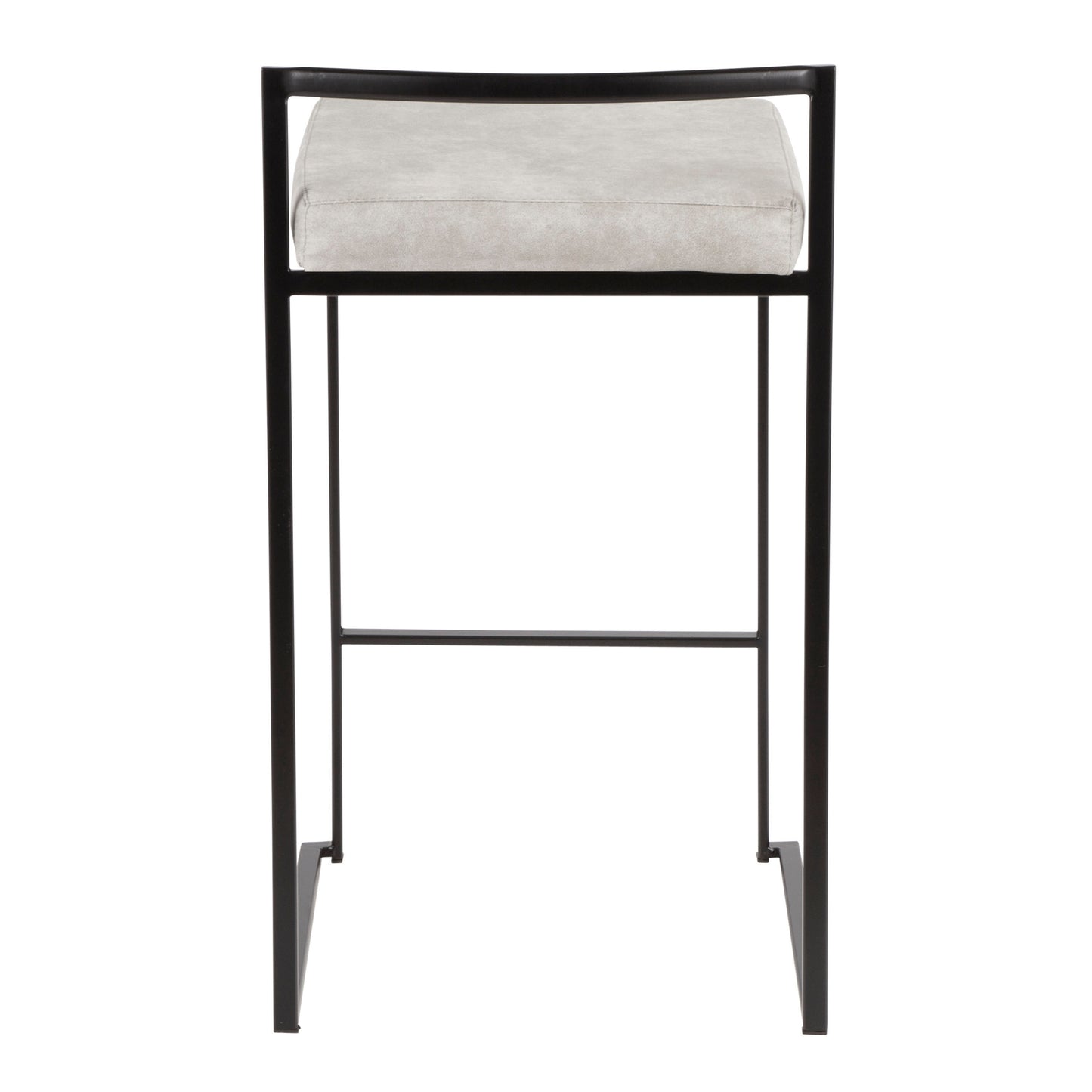 Fenmore  - Set of 2 - 26" Contemporary High Back Counter Stools in Stainless Steel with Gray Fabric