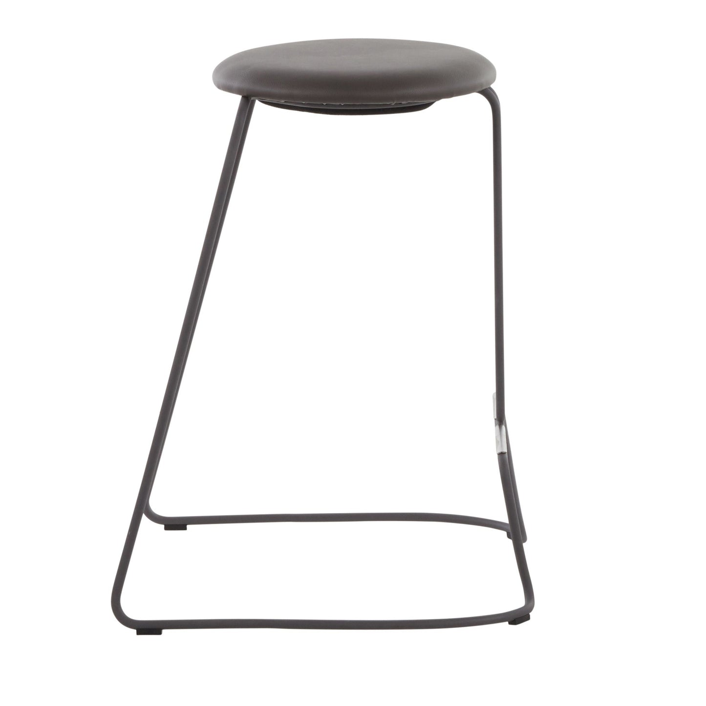 Lyrical - Set of 2 - 25" Contemporary Counter Stools in Grey Faux Leather & Black Steel with High Back