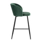 Fitzroy - Set of 2 - 24" Green Velvet Fixed-Height Counter Stools with Pleated Backrest and Black Metal Legs