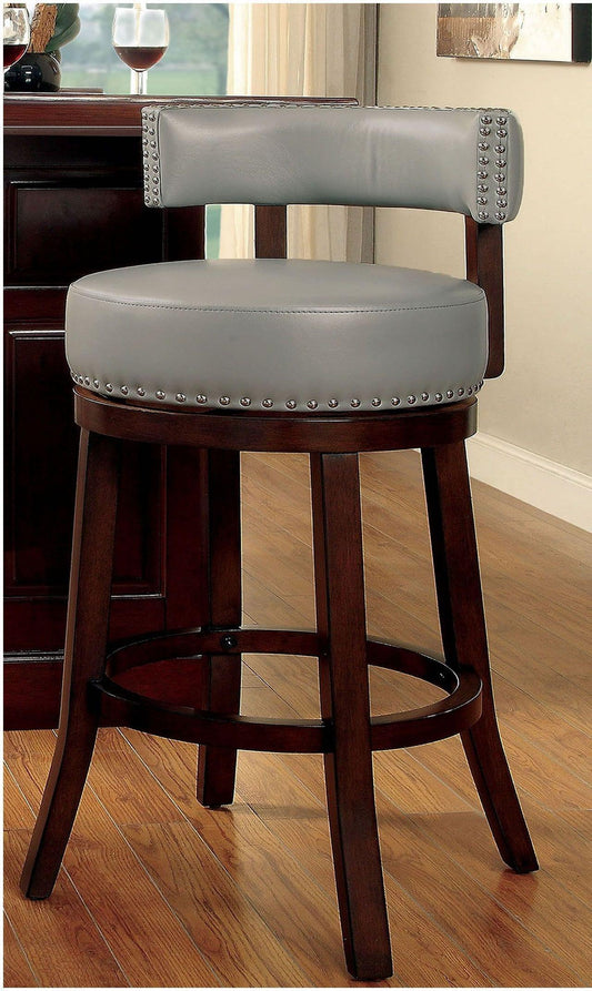 Sherly - Set of 2 - 30" Swivel Bar Stools - Dark Oak Solid Wood - Dark Gray Leatherette - Transitional Design for Dining Room