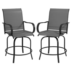 Outsunny - Set of 2 - 27" Swivel 360% Bar Stools with High-Density Mesh Fabric, Steel Frame, Armrests, and Backrest – Outdoor Patio Chairs for Balcony, Poolside, Backyard