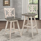 Anabella - Set of 2 - 29" Distressed Gray & White 360° Swivel X-Back Pub Chairs with Solid Rubberwood Frame and Rustic Bar Height Design