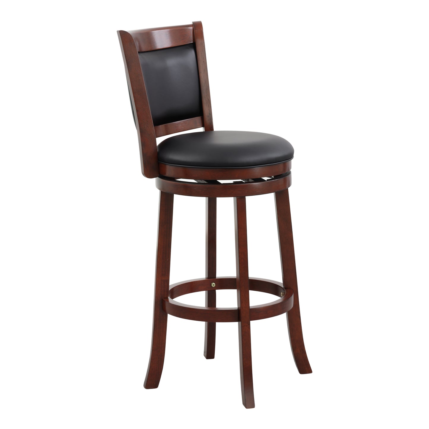 Elysium - Set of 1 - 30" Swivel Pub Height Chair, Dark Cherry Finish Faux Leather Upholstery, Solid Wood, 250lbs Capacity