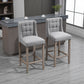 Kamille - Set of 2 - 30.25" Grey Tufted Upholstered Bar Stools with Back, Seat Height, Rubber Wood Legs, Modern Design for Kitchen & Dining Room