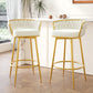 Stalbrook - Set of 2 - 31.5” Swivel Counter Height Bar Stools with Hand-Woven Backrest, Gold Metal Legs, Beige Upholstered Seats