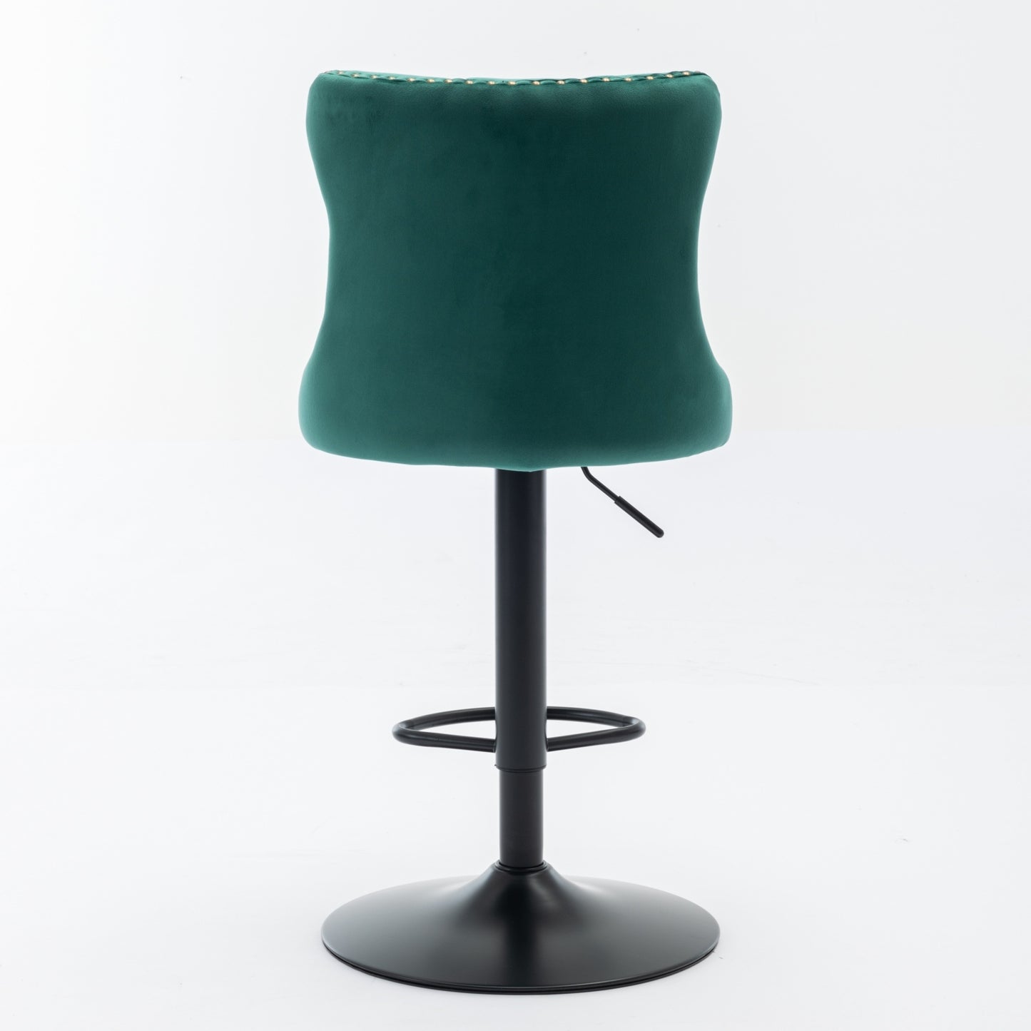 Luxury  - Set of 2 - 25" Green Velvet Swivel Barstools with Adjustable Seat Height, Upholstered Tufted Chairs & Copper Nailheads