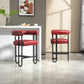 Silver - Set of 2 - 24" Wine Red PU Counter Height Bar Stools with Curved Backrest, Black Metal Frame, Thick Cushion for Kitchen or Dining Room