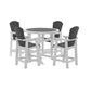 Dunbridge - Set of 5 - 29" Square HDPE High Top Bar Table & Chair Set in White & Gray, Outdoor Dining