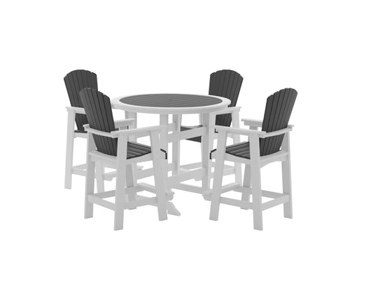 Dunbridge - Set of 5 - 29" Square HDPE High Top Bar Table & Chair Set in White & Gray, Outdoor Dining