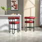 Silver - Set of 2 - 24" Wine Red PU Counter Height Bar Stools with Curved Backrest, Black Metal Frame, Thick Cushion for Kitchen or Dining Room