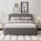 Upholstered Platform Bed With Trundle And 2 Sets Of USB Ports On Each Side, Fabric