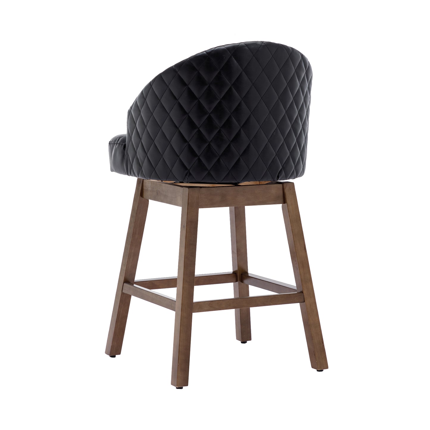 Virissa - Set of 2 - 37" Black PU Counter Height Bar Stools with 360° Swivel, Footrest, and Solid Wood Legs