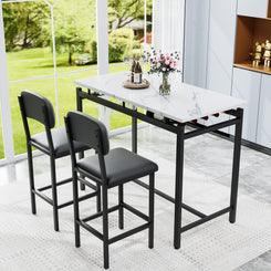 Laveth - Set of 2 - 24" Rustic Black Compact Dining Set with Upholstered Chairs, Ideal for Small Spaces, Breakfast, Pub, or Apartment