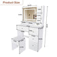 Vanity Desk With Mirror, 3 Color Lighting And Stool