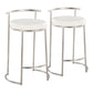 Aurivelle - Set of 2 - 26" Round Counter Stools with Stainless Steel Frame and White Faux Leather Upholstered Seat