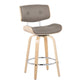 Lombardi - Set of 2 - 26" Mid-Century Modern Fixed-Height Counter Stool with Swivel, Natural Wood & Light Grey Faux Leather