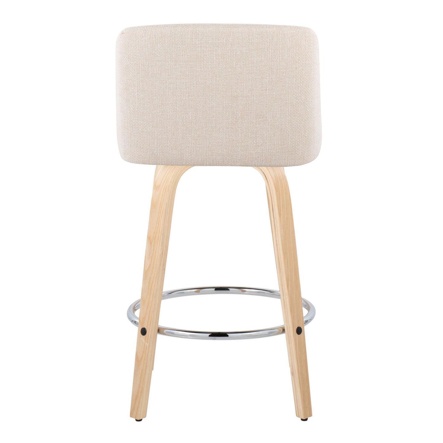 Tulia- Set of 2 - 26" Natural Wood and Cream Noise Fabric Swivel Counter Stools with Chrome Footrest