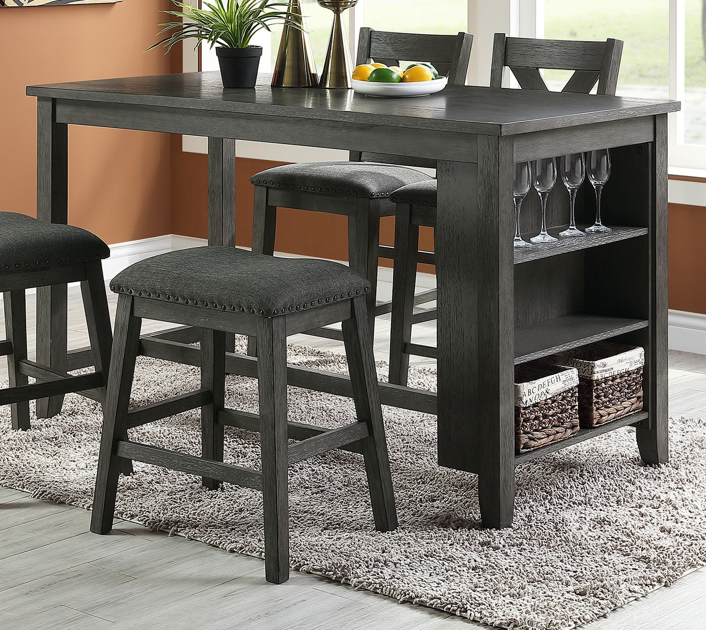 Briarcrest - Set of 2 - 26" Gray Wood Counter Height Bar Stools with High Back and Foam Cushion