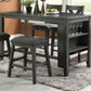 Hadrian - Set of 2 - 24" Gray Wash Counter Height Dining Set with Storage Shelves, High Chairs & Stools - Solid Acacia Wood