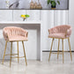 Calista - Set of 2 - 26" Pink Velvet Counter Height Bar Stools with Hand-Wave Back, Golden Chrome Base, and Footrest