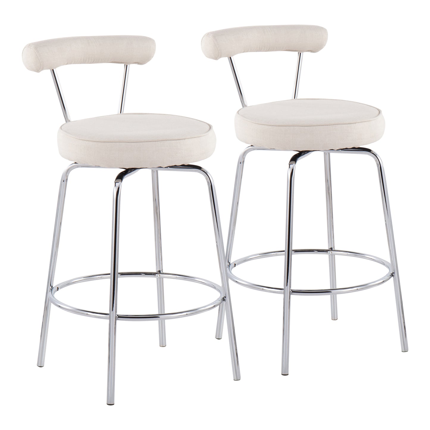 Rhapsody - Set of 2 - 33.75" Cream Fabric Counter Stools with Chrome Frame