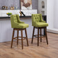 Esmée - Set of 2 - 30" Olive Linen Counter Height Bar Stools with 360° Swivel and Solid Wood Legs, Footrest for Kitchen or Dining Room