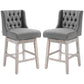 Ariana - Set of 2 - 27" Gray Swivel Bar Stools with Button-Tufted Back, Rubberwood Legs