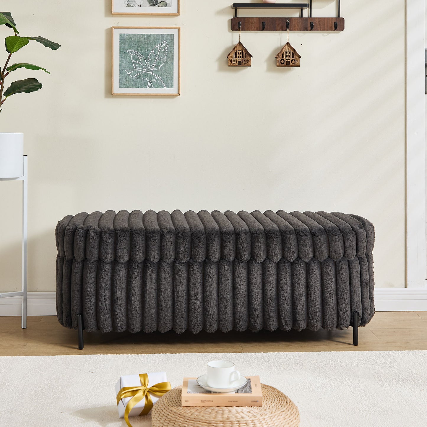 Flip Top Storage Bench With Metal Legs