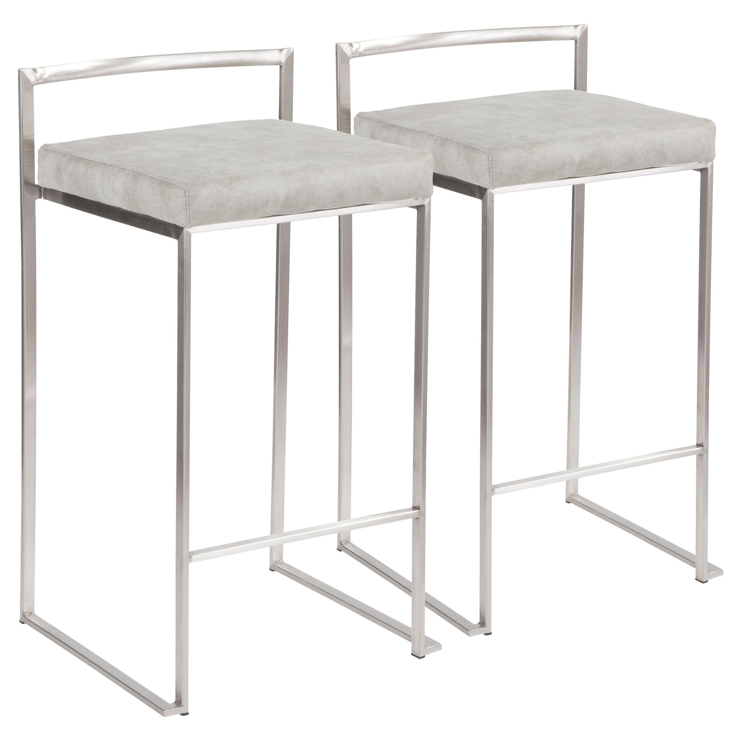 Lebam - Set of 2 - 26" Contemporary Stackable Counter Stools in Grey Fabric Cushion