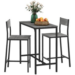 Honeycomb - Set of 3 - 35" Industrial Counter Height Bar Table Set with 2 Stools, Space-Saving Breakfast Table in Gray