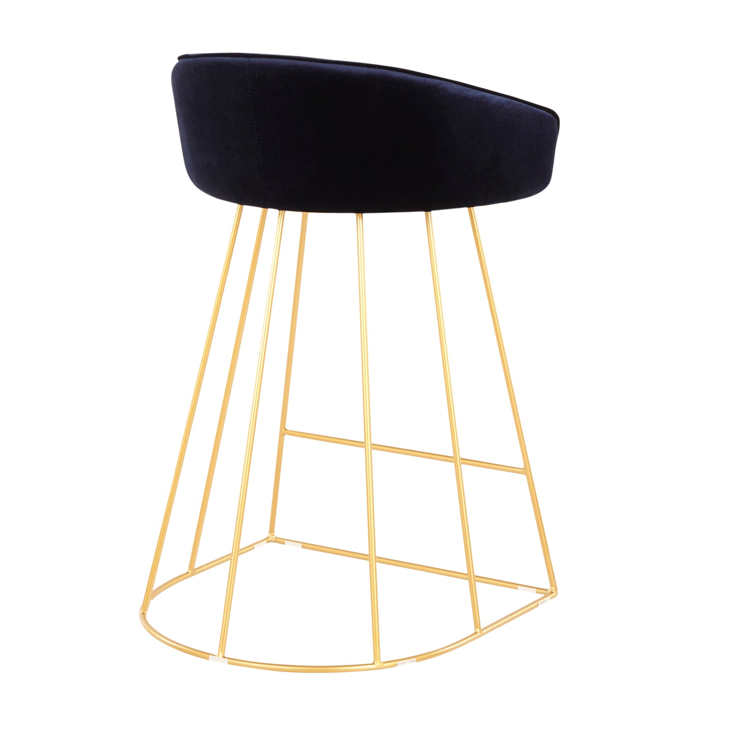 Stark - Set of 2 - 24" Blue Velvet Contemporary Counter Stools with Gold Cage Base, 20.25" W x 19.5" D x 31.25" H