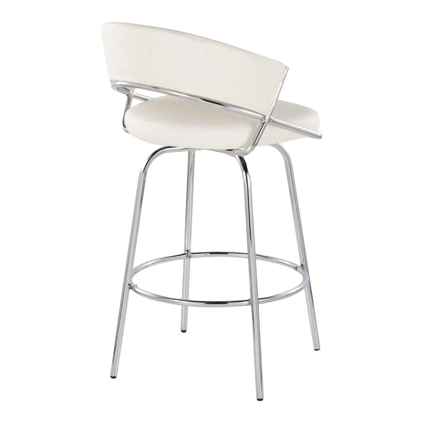 Jelena - Set of 2 - 26" White Faux Leather Counter Stools with Chrome Metal Frame and Swivel Functionality