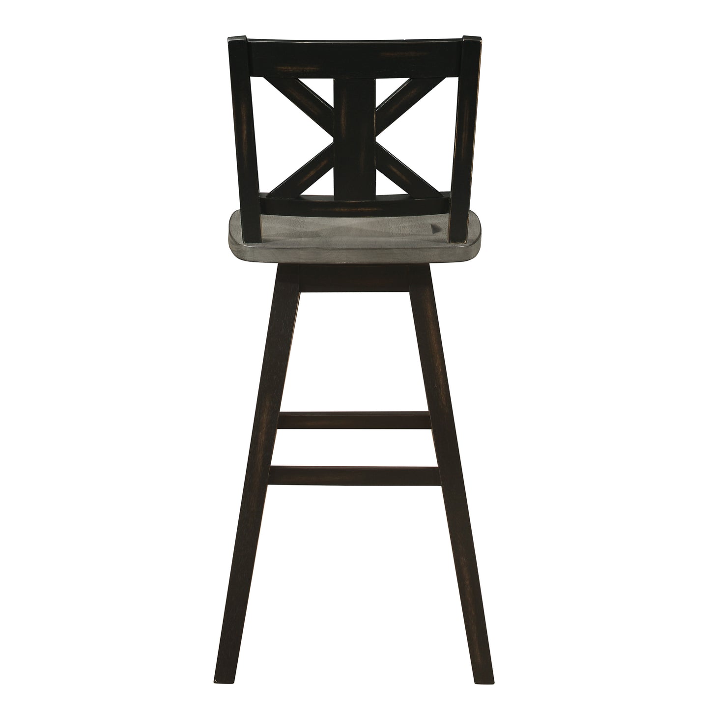 Hasting - Set of 2 - 29" Distressed Gray & Black 360° Swivel Pub Height Chairs - Solid Rubberwood X-Back Design, Bar Stool Chairs